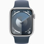 Часы Apple Watch series 9 GPS Silver Aluminium Case 45mm with Storm Blue Sport Band M/L (MRMH3)