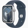 Часы Apple Watch series 9 GPS Silver Aluminium Case 45mm with Storm Blue Sport Band M/L (MRMH3)