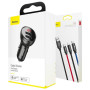 Автомобільний зарядний пристрій Baseus Digital Display Dual USB 4.8A Car Charger 24W with Three Primary Colors 3-in-1 Cable USB grey/black