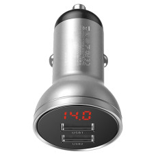 Автомобільний зарядний пристрій Baseus Digital Display Dual USB 4.8A Car Charger 24W grey