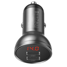 Автомобільний зарядний пристрій Baseus Digital Display Dual USB 4.8A Car Charger 24W tarnish