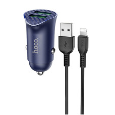 Автомобильное зарядное устройство Hoco Z39 QC3.0 (2USB) + Lightning blue Автомобильное зарядное устройство Hoco Z39 QC3.0 (2USB) + Lightning blue