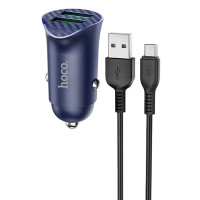 Автомобильное зарядное устройство Hoco Z39 QC3.0 (2USB) + MicroUSB blue