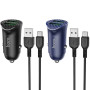Автомобильное зарядное устройство Hoco Z39 QC3.0 (2USB) + Type-C blue