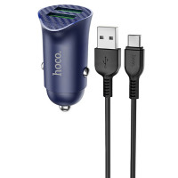 Автомобильное зарядное устройство Hoco Z39 QC3.0 (2USB) + Type-C blue