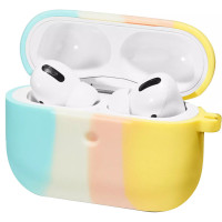 Чохол Silicone Case Colorfull для навушників Apple AirPods 3 з карабіном блакитний-жовтий