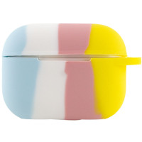 Чехол Silicone Case Colorfull для наушников Apple AirPods Pro с карабином голубой-желтый