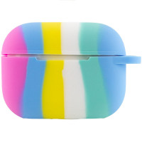 Чехол Silicone Case Colorfull для наушников Apple AirPods Pro с карабином голубой-розовый