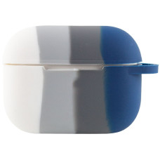 Чохол Silicone Case Colorfull для навушників Apple AirPods Pro з карабіном білий-синій