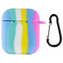 Чехол Silicone Case Colorfull для наушников Apple AirPods 1/2 с карабином голубой-розовый