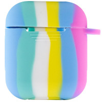 Чехол Silicone Case Colorfull для наушников Apple AirPods 1/2 с карабином голубой-розовый