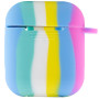 Чехол Silicone Case Colorfull для наушников Apple AirPods 1/2 с карабином голубой-розовый