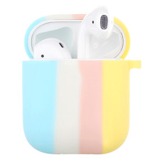Чохол Silicone Case Colorfull для навушників Apple AirPods 1/2 з карабіном блакитний-жовтий