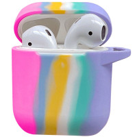 Чехол Silicone Case Colorfull для наушников Apple AirPods 1/2 с карабином розовый-фиолетовый