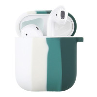 Чехол Silicone Case Colorfull для наушников Apple AirPods 1/2 с карабином белый-зеленый