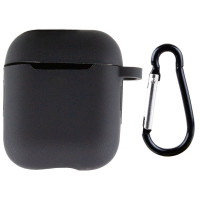 Чехол Silicone Case для наушников Apple AirPods 1/2 с карабином black