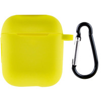 Чехол Silicone Case для наушников Apple AirPods 1/2 с карабином bright yellow