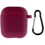 Чехол Silicone Case для наушников Apple AirPods 1/2 с карабином maroon