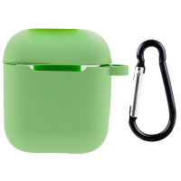 Чехол Silicone Case для наушников Apple AirPods 1/2 с карабином mint