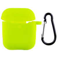 Чохол Silicone Case для навушників Apple AirPods 1/2 з карабіном neon green