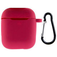 Чехол Silicone Case для наушников Apple AirPods 1/2 с карабином rose red