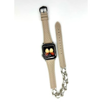 Шкіряний ремінець Chanell Double Loop для годинника Apple Watch beige
