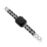 Металевий ремінець Chanell Leather для годинника Apple Watch silver black