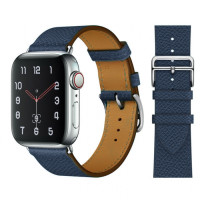 Кожаный брендовый ремешок Hermès New Leather для часов Apple Watch midnight blue