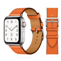 Кожаный брендовый ремешок Hermès New Leather для часов Apple Watch orange