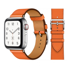 Кожаный брендовый ремешок Hermès New Leather для часов Apple Watch orange