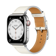 Кожаный брендовый ремешок Hermès New Leather для часов Apple Watch white