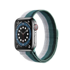 Металлический ремешок Milanese loop для часов Apple Watch rainbow green white