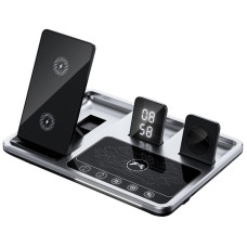 Бездротовий зарядний пристрій + годинник R11 4 in 1 30W silver