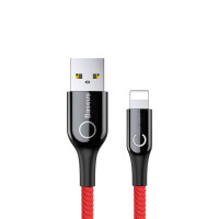 Кабель Baseus C-shaped Light Intelligent Power-Off Lightning 2.4A (1m) red