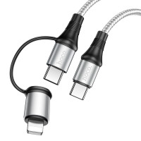 Кабель Hoco X50 2 in 1 Exquisito PD 60W Type-C to Lightning/Type-C 3A (1m) grey