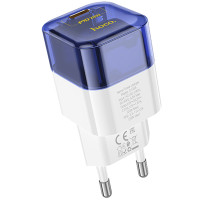 Сетевое зарядное устройство Hoco C125A Transparent 1C PD20W blue