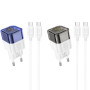 Сетевое зарядное устройство Hoco C125A Transparent 1C PD20W + Cabel Type-C to Type-C blue