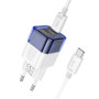 Сетевое зарядное устройство Hoco C125A Transparent 1C PD20W + Cabel Type-C to Type-C blue