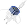 Сетевое зарядное устройство Hoco C125A Transparent 1C PD20W + Cabel Type-C to Type-C blue