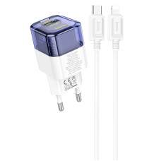 Сетевое зарядное устройство Hoco C131A Platium PD30W+QC3.0 + Cabel Type-C to Lightning blue Сетевое зарядное устройство Hoco C131A Platium PD30W+QC3.0 + Cabel Type-C to Lightning blue