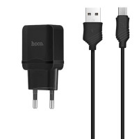 Сетевое зарядное устройство Hoco C22A USB Charger 2.4A (+ кабель Lightning) black