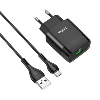 Сетевое зарядное устройство Hoco C72Q QC3.0 + Micro USB black