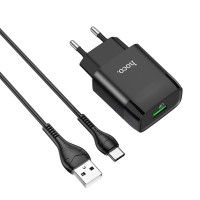 Сетевое зарядное устройство Hoco C72Q QC3.0 + Type-C black