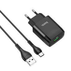 Сетевое зарядное устройство Hoco C72Q QC3.0 + Type-C black Сетевое зарядное устройство Hoco C72Q QC3.0 + Type-C black