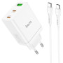 Сетевое зарядное устройство Hoco N33 Start PD35W 2Type-C + USB + Cabel Type-C to Type-C white
