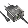 Сетевое зарядное устройство Hoco N34 Dazzling PD20W+QC3.0 + Cabel Type-C to Lightning black