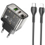 Сетевое зарядное устройство Hoco N34 Dazzling PD20W+QC3.0 + Cabel Type-C to Lightning black