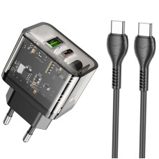Мережевий зарядний пристрій Hoco N34 Dazzling PD20W+QC3.0 + Cabel Type-C to Type-C black