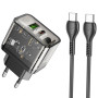 Мережевий зарядний пристрій Hoco N34 Dazzling PD20W+QC3.0 + Cabel Type-C to Type-C black
