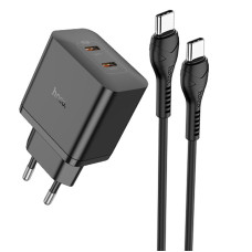 Сетевое зарядное устройство Hoco N35 Streamer PD45W 2Type-C + Cabel Type-C to Type-C black Сетевое зарядное устройство Hoco N35 Streamer PD45W 2Type-C + Cabel Type-C to Type-C black